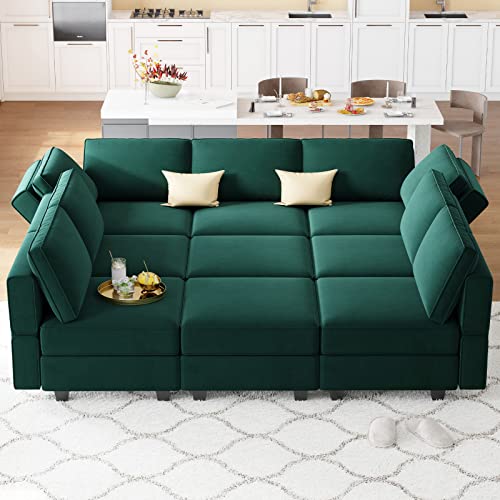 Belffin Modular Velvet Sectional Sofa with Chaise Lounge and Storage, Grey T418154