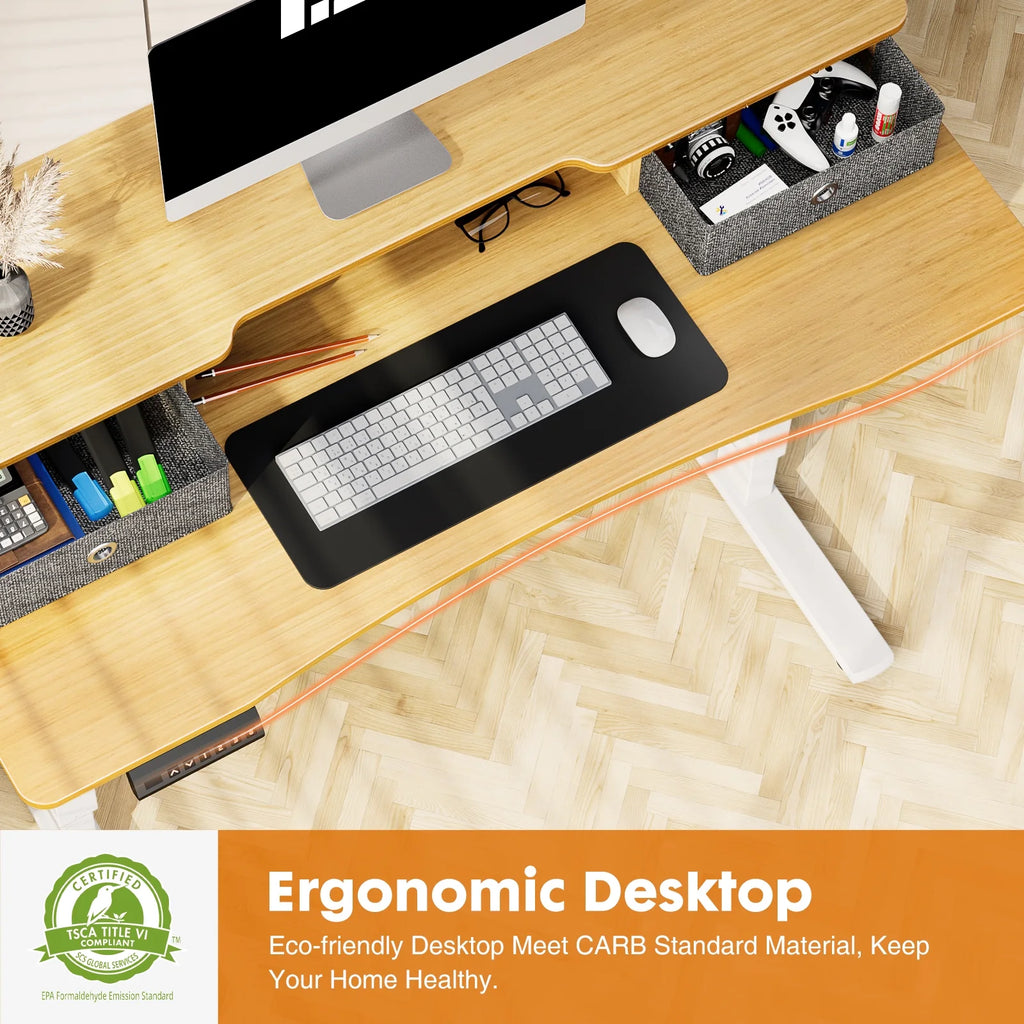 CoSoTower Electric Standing Desk with Storage Shelf Double Drawer K8099