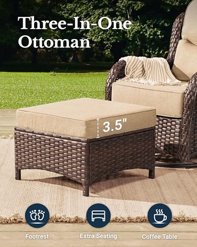 Luxury Patio Furniture Set 7PCS Wicker Conversation Set with Blue Cushions J5390