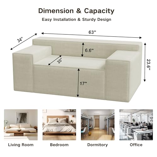 Modern Loveseat Sofa Couch in a Box with 2 Pillows, Cat-Scratch Resistant Linen, Grey F539394