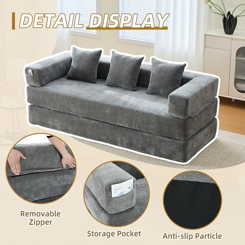 Corduroy Convertible Sleeper Sofa Bed with Pillow, Beige S401207