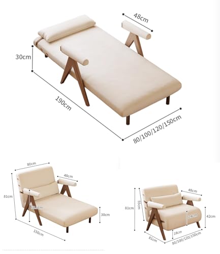 Residential Convertible Sofa Bed Chair 3-in-1 Adjustable Backrest Beige White D8743