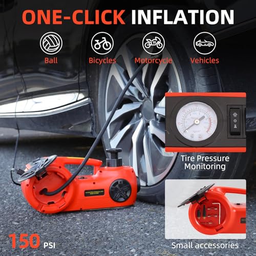 12V 5 Ton Electric Car Jack with Integrated Tire Pump for SUV Truck Sedan X6558