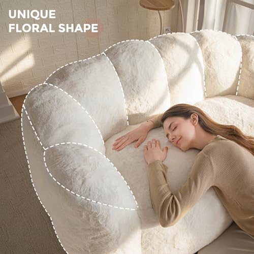 MAXYOYO Floral Shaped Bean Bag Sofa for Adults, Faux Fur, Beige M8911