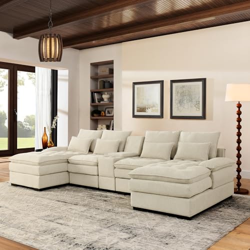 Oversized Modular Sectional Sofa with Movable Ottoman E909