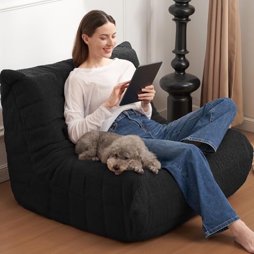 Bean Bag Chair Big Sofa for Adults with Memory Foam, Black Plush A2357
