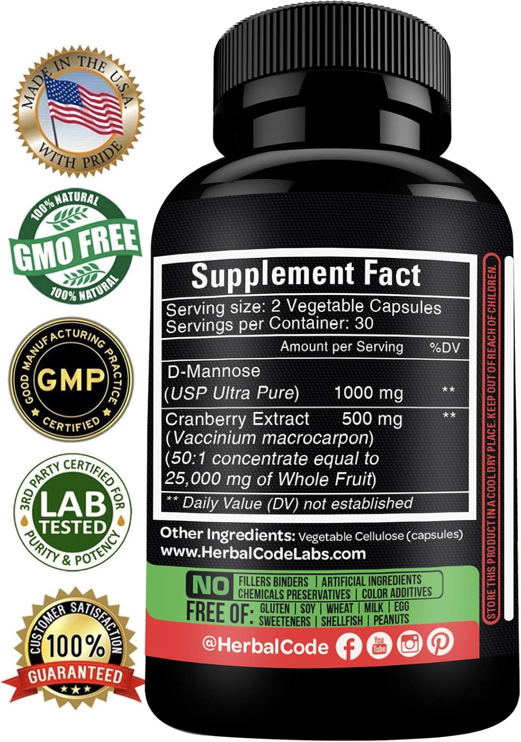 D-Mannose with Cranberry Extract Capsules 1500mg for Urinary Tract Health G95756