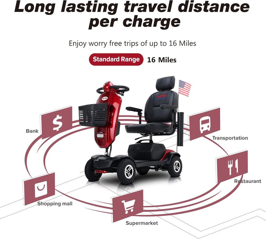 Electric Mobility Scooter for Seniors Adults 4-Wheel Folding Travel Scooter with Extended Battery and Basket, Red G8869