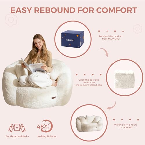 MAXYOYO Floral Shaped Bean Bag Sofa for Adults, Faux Fur, Beige M8911