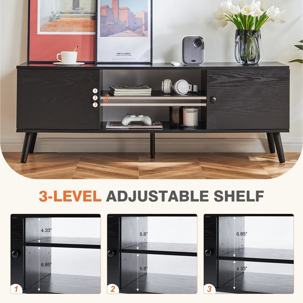 Mid Century Modern TV Stand for TVs up to 65-inch, Black K4106