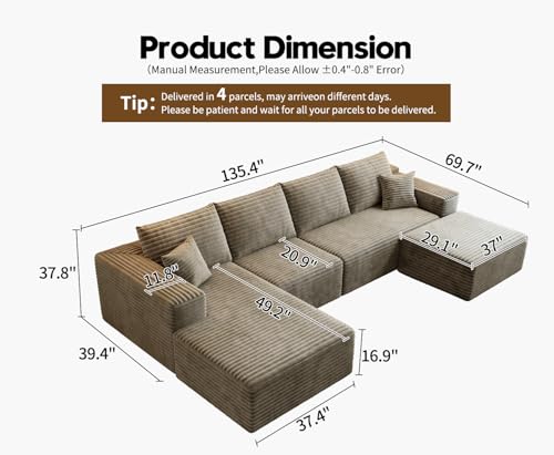 Cloud Modular Sectional Sofa with Ottoman, U Shaped, Black M332378