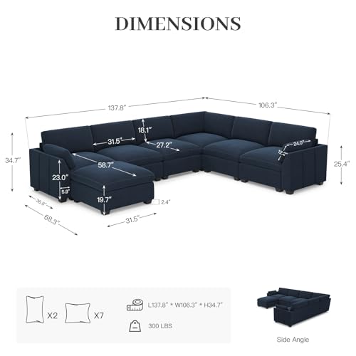 Belffin Extra Large Modular Sectional Sofa, 4-Seater L Shaped Velvet Couch, Black A1471