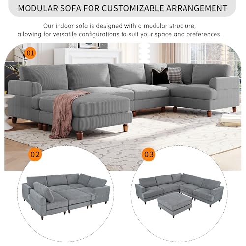 Oversized Modular Sectional Sofa with Movable Ottoman E909
