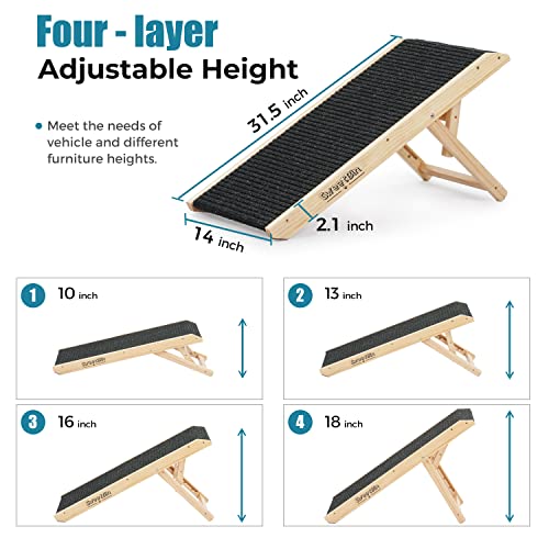 Adjustable Wooden Pet Ramp for Small Dogs, Folding Portable with Non-Slip Carpet Surface L57590