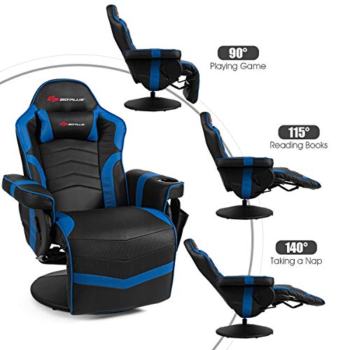 Goplus Massage Gaming Chair, Racing Recliner with Footrest, PU Leather N121