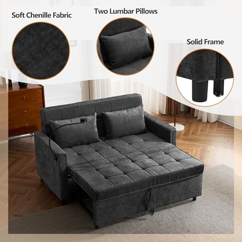 Merax 3 in 1 Convertible Sleeper Sofa Bed Futon with USB Ports, Brown V2286