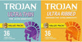 TROJAN Ultra Thin Condoms for Ultra Sensitivity, Lubricated Condoms for Men, America’s Number One Condom, 36 Count Value Pack & Ultra Ribbed Condoms for Ultra Stimulation, 36 Count, 1 Pack