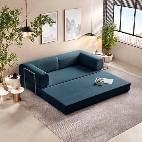 Convertible Floor Sofa Bed with Pillow Back and Armrest, Chenille, Dark Gray N4509