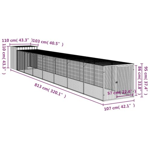 vidaXL Galvanized Steel Chicken Cage with Extended Run Anthracite Y53162