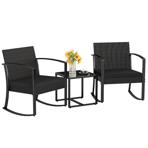 Homall 3 Piece Resin Outdoor Bistro Set with Cushions and Table, Black T139662