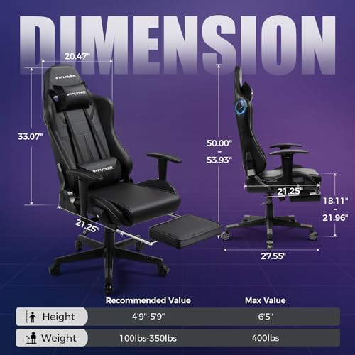 GTPLAYER Gaming Chair with Speakers and Footrest by GTRacing, Black M845420
