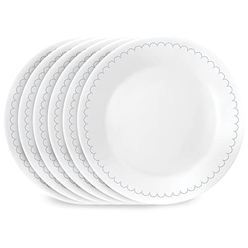 Corelle Vitrelle 6-Piece Salad Appetizer Plate Set, Triple Layer Glass and Chip Resistant, 6-3/4-Inch Lightweight Round Plates, Winter Frost White