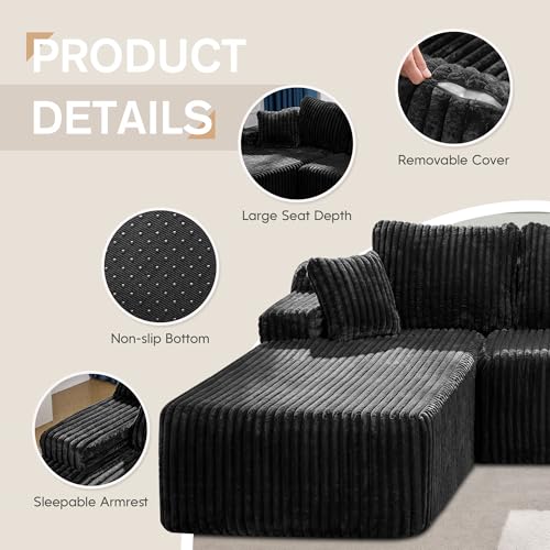 Modular Sectional Sofa L-Shape Couch with Oversized Chaise, Grey Stripe I49459