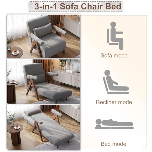 Residential Convertible Sofa Bed Chair 3-in-1 Adjustable Backrest Beige White D8743