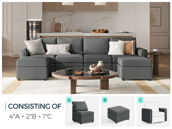 LINSY HOME Modular U Shaped Sectional Sofa with Storage, Blue M8981