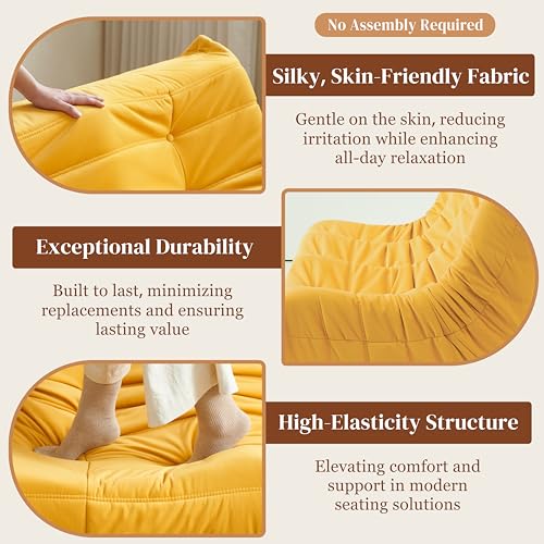 Bean Bag Chair for Adults Suede Microfiber Fireside Floor Chair 3-Seater Beige F151744