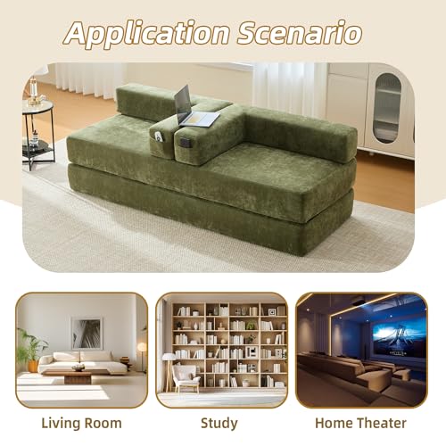 Corduroy Convertible Sleeper Sofa Bed with Pillow, Beige S401207
