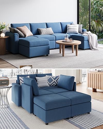 LINSY HOME Modular U Shaped Sectional Sofa with Storage, Blue M8981