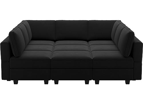 Belffin Modular Velvet Sectional Sofa with Chaise Lounge and Storage, Grey T418154