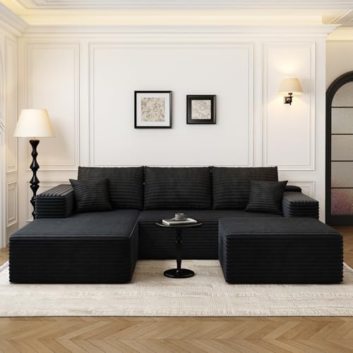 Cloud Modular Sectional Sofa with Ottoman, U Shaped, Black M332378
