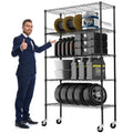 6 Tier Storage Shelves with Wheels, Heavy Duty Adjustable Metal Shelving Rack, Black T460