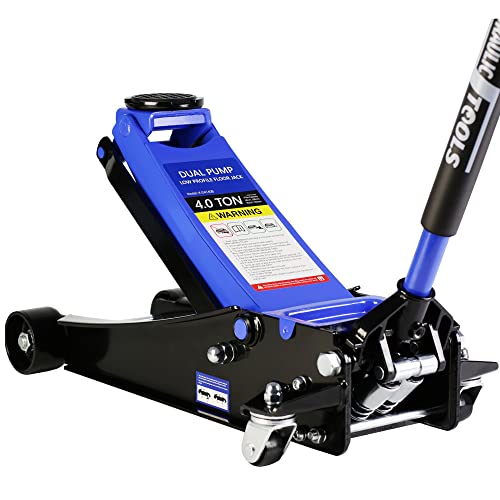 Pvillez Floor Jack, Heavy Duty Hydraulic Low Profile Steel Racing Jack, 2 Ton Capacity Blue H10635