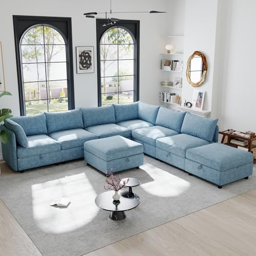 Oversized Modular Sectional Sofa with Movable Ottomans, U-Shaped Chenille J2923