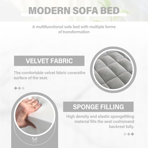 WIIS' IDEA Convertible Sofa Bed 3-in-1 Velvet Sleeper with Adjustable Backrest, Gray L188547