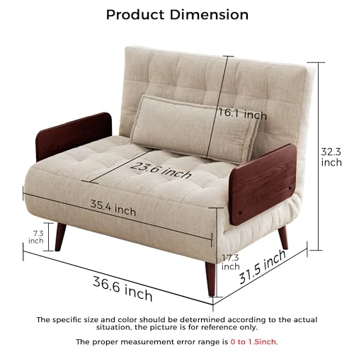 Convertible Chair Bed Sleeper for Adults with Wooden Arms, Linen G638