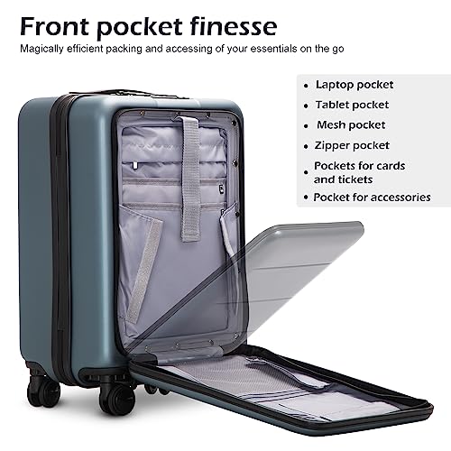 Coolife Luggage Carry On Spinner Trolley with Pocket, Night Navy 20in R726