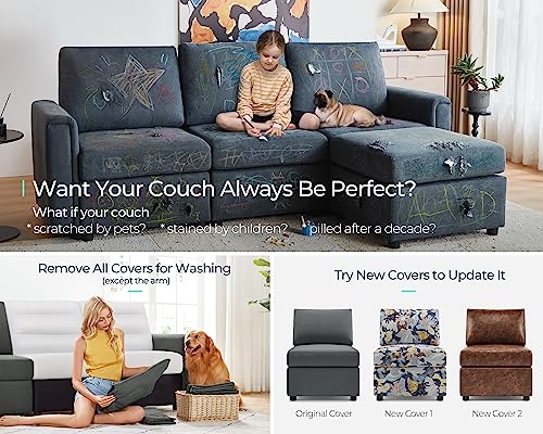 LINSY HOME Modular U Shaped Sectional Sofa with Storage, Blue M8981