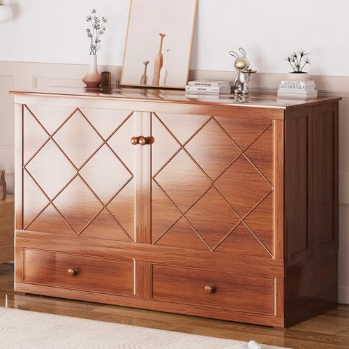 BALUS Murphy Bed Cabinet, 63" W Queen, Tri-fold Mattress, Cherry G595
