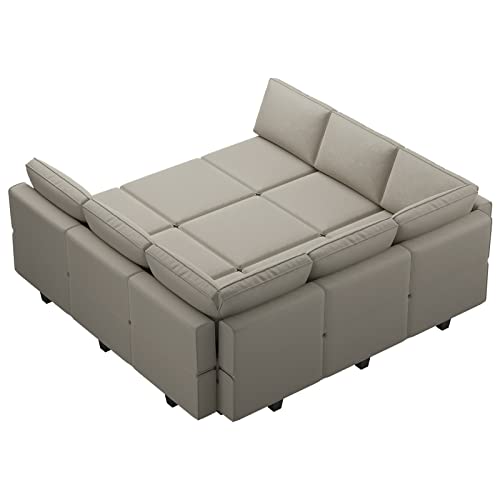Belffin Modular Velvet Sectional Sofa with Chaise Lounge and Storage, Grey T418154