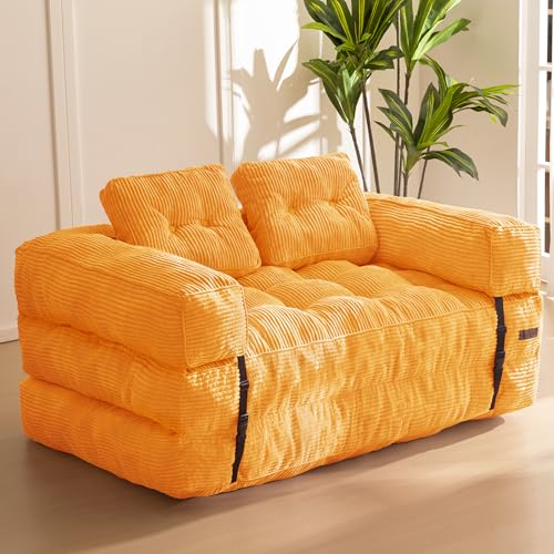 MAXYOYO Folding Sofa Bed L-Shaped Convertible Sleeper Couch with Pillow, Dark Grey X9070