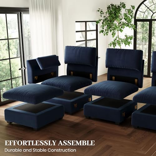Belffin Extra Large Modular Sectional Sofa, 4-Seater L Shaped Velvet Couch, Black A1471