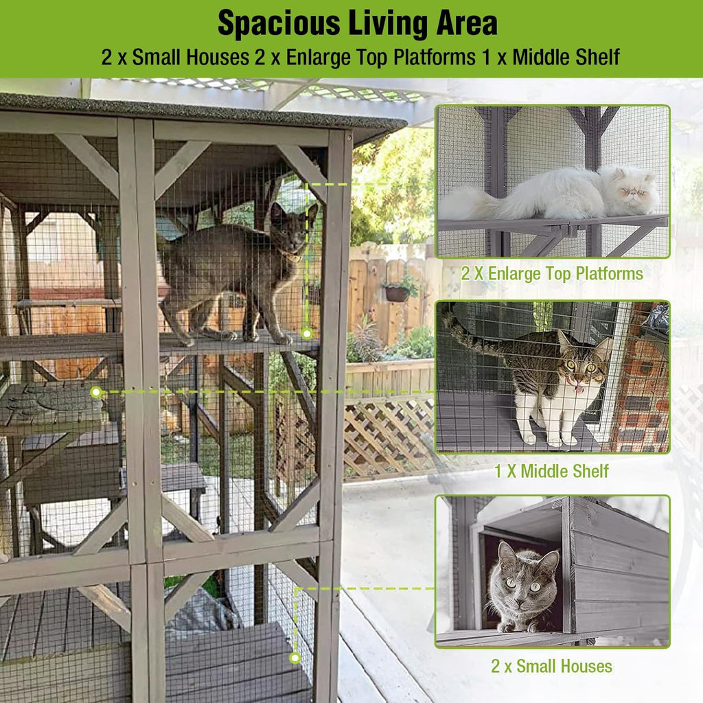 Gutinneen Large Catio Outdoor Cat Enclosure with Door, Platform & House S70001