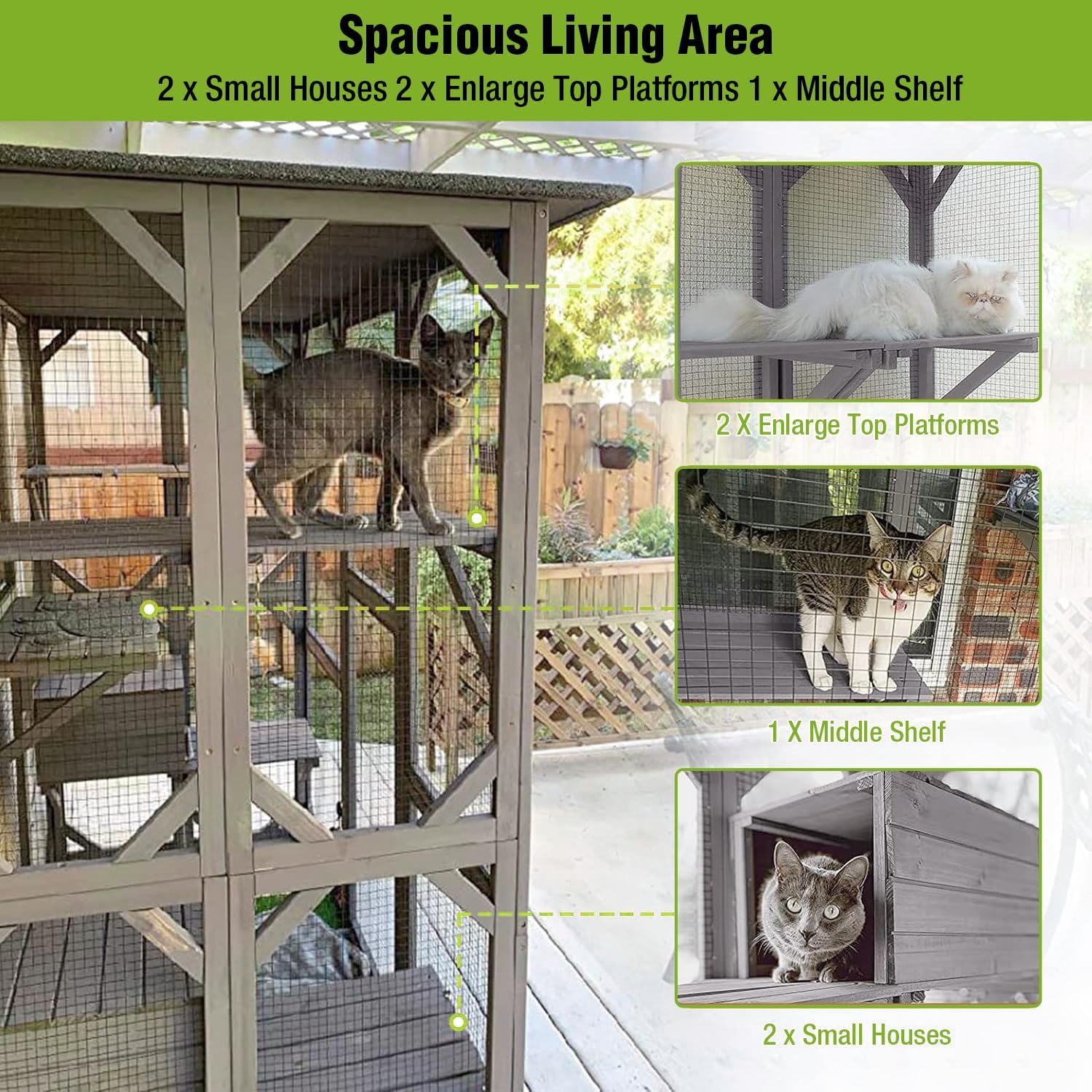 Gutinneen Large Catio Outdoor Cat Enclosure with Door, Platform & House S70001