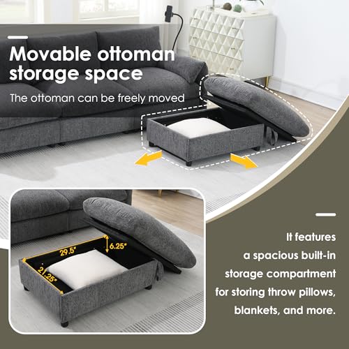 Oversized Modular Sectional Sofa with Movable Ottoman E909