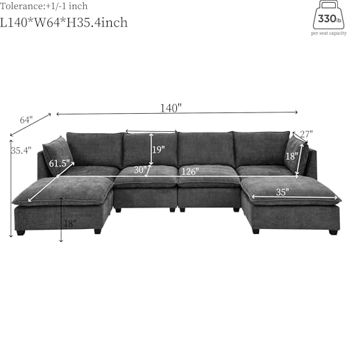 Oversized Modular Sectional Sofa with Movable Ottoman E909