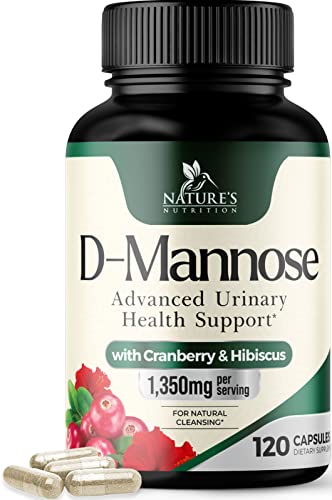 D-Mannose & Cranberry Extract 1350mg Advanced Formula, Fast-Acting Natural Urinary Tract Health Support for Women & Men, Flush Impurities in Urinary Tract & Bladder, Non-GMO, Vegan - 180 Capsules